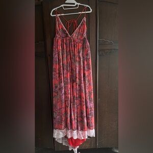 Free People Vibrant Red and Purple Maxi dress